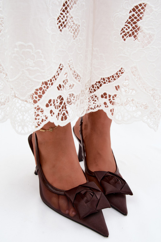 Sandales en mesh avec ornements et talons en chocolat Jasmina