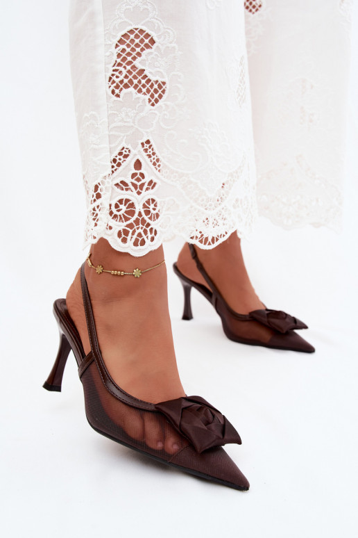 Sandales en mesh avec ornements et talons en chocolat Jasmina