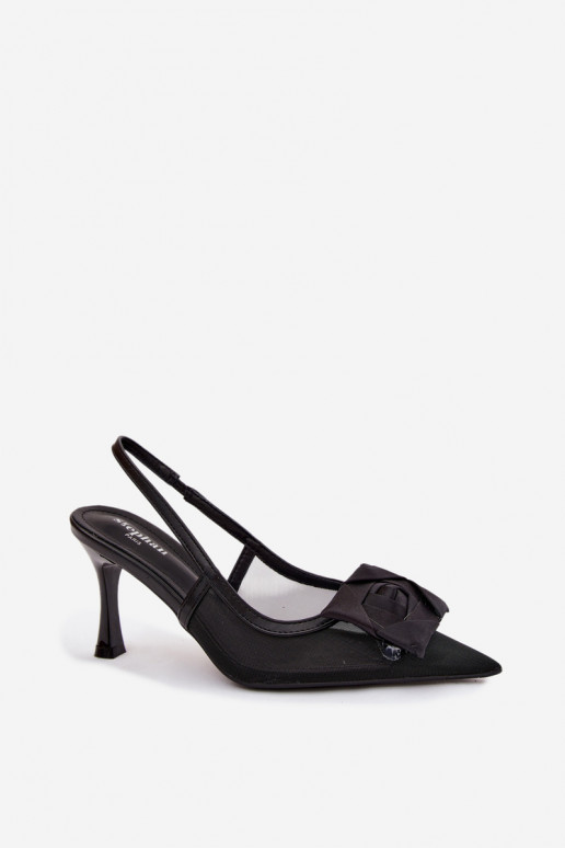 grille des sandales avec des ornements avec des talons Typu Klepsydra couleur noire Jasmina