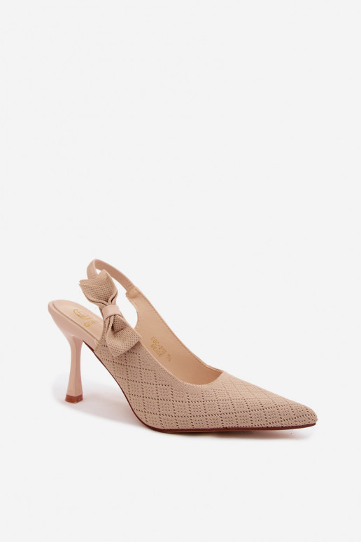 Sandales avec talons fins et nœuds en couleur sable Cosma