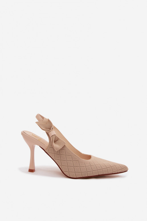 Sandales avec talons fins et nœuds en couleur sable Cosma
