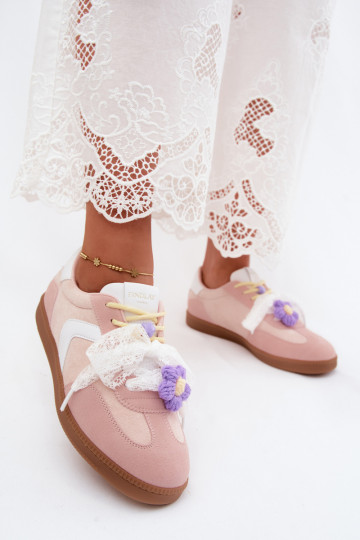 Baskets pour femmes avec fleurs fantaisie et nœud en rose Coastelle