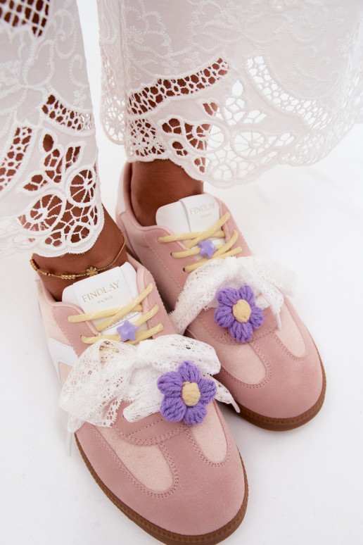 Baskets pour femmes avec fleurs fantaisie et nœud en rose Coastelle