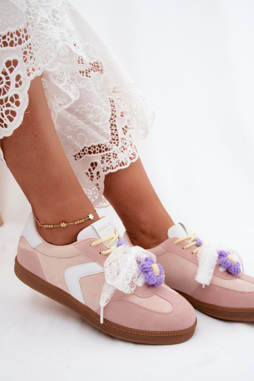 Baskets pour femmes avec fleurs fantaisie et nœud en rose Coastelle