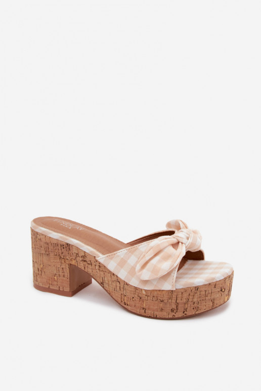 Chaussons pour femmes avec talons et motifs à carreaux en couleur sable Turignella