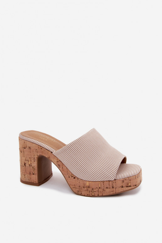 Chaussons pour femmes avec talons et rayures en couleur sable Poplina