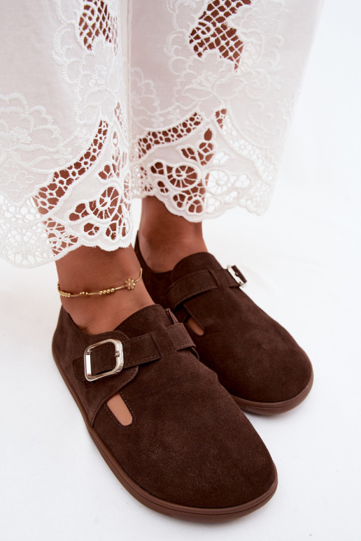 Chaussures pour femmes avec boucles en daim synthétique couleur chocolat Sombellia