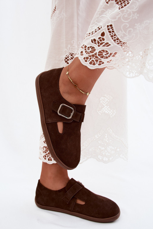 Chaussures pour femmes avec boucles en daim synthétique couleur chocolat Sombellia