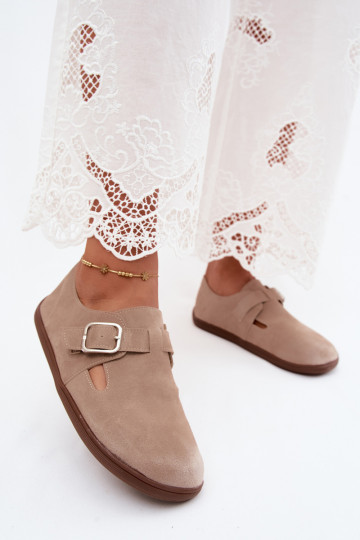 Chaussures pour femmes couleur sable avec boucles en daim synthétique Sombellia