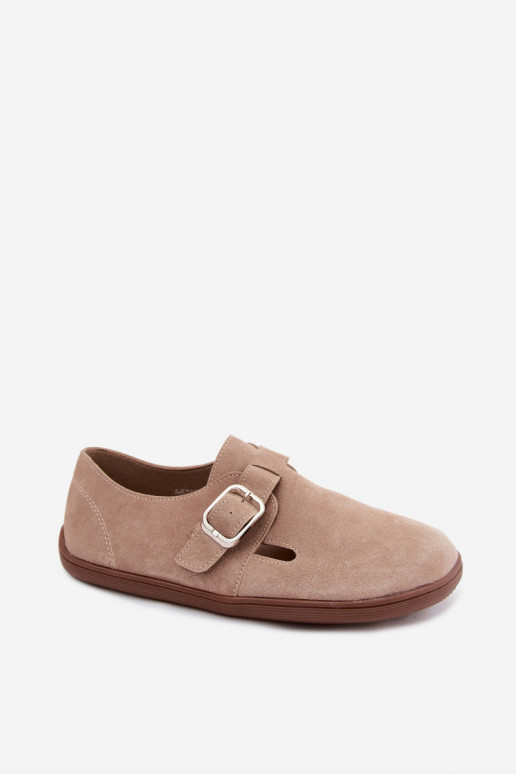 Chaussures pour femmes couleur sable avec boucles en daim synthétique Sombellia