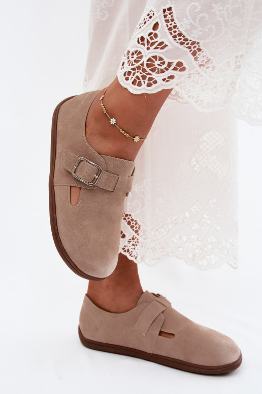 Chaussures pour femmes couleur sable avec boucles en daim synthétique Sombellia