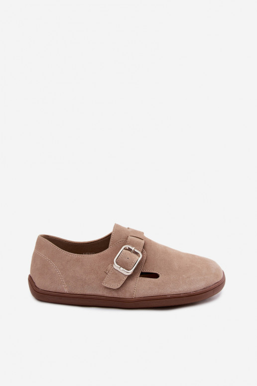 Chaussures pour femmes couleur sable avec boucles en daim synthétique Sombellia