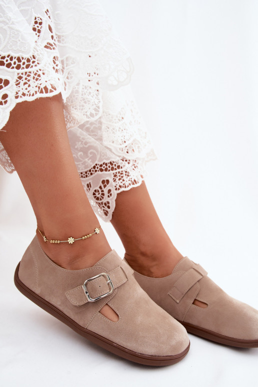 Chaussures pour femmes couleur sable avec boucles en daim synthétique Sombellia