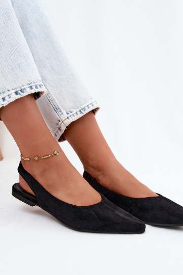 Ballerines noires à talon ouvert en daim synthétique Merceria