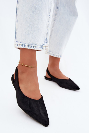 Ballerines noires à talon ouvert en daim synthétique Merceria 2