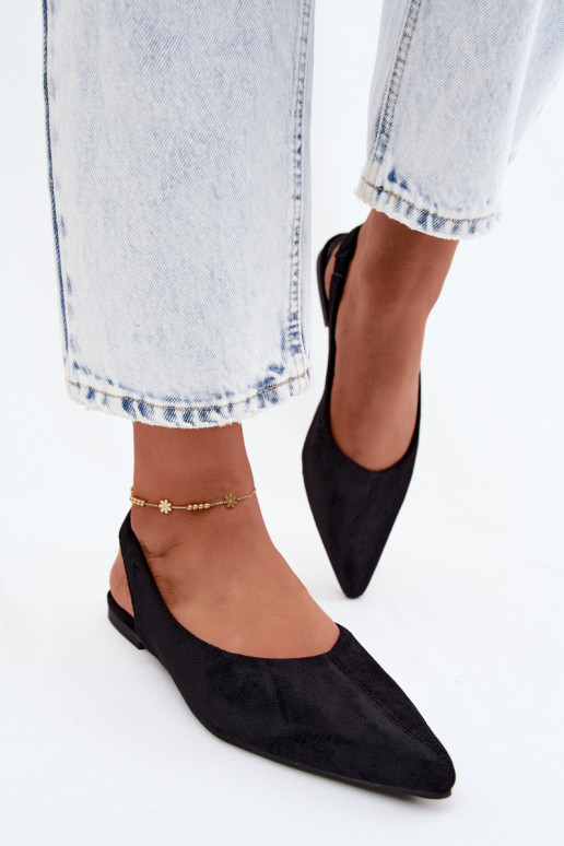 Ballerines noires à talon ouvert en daim synthétique Merceria