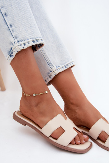 Chaussons pour femmes avec découpes plates en cuir synthétique couleur ivoire Santoria