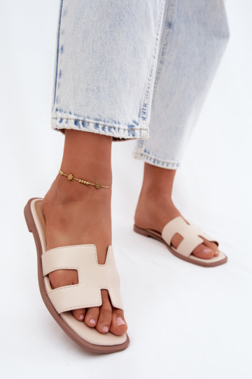Chaussons pour femmes avec découpes plates en cuir synthétique couleur ivoire Santoria 2