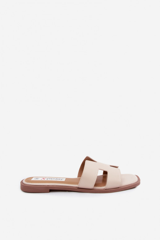 Chaussons pour femmes avec découpes plates en cuir synthétique couleur ivoire Santoria