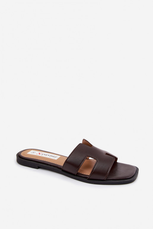 Chaussons en cuir synthétique pour femmes avec découpes CzekoladoĮe Santoria