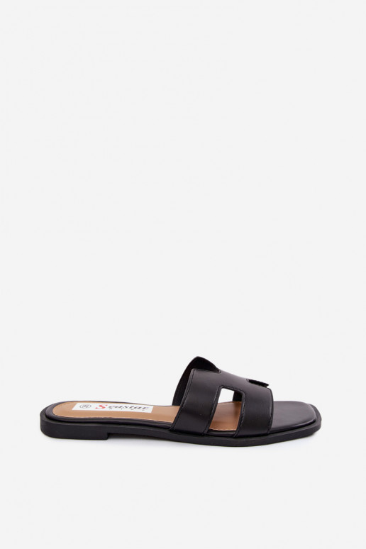 Sandales noires en simili cuir pour femmes avec découpes Santoria