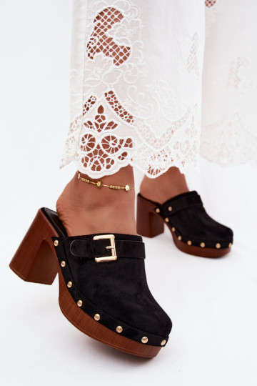 Sabots noirs pour femmes avec talons, boucles et clous Lagunelle