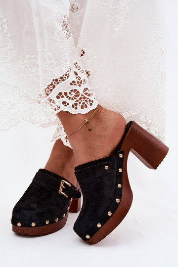 Sabots noirs pour femmes avec talons, boucles et clous Lagunelle 2