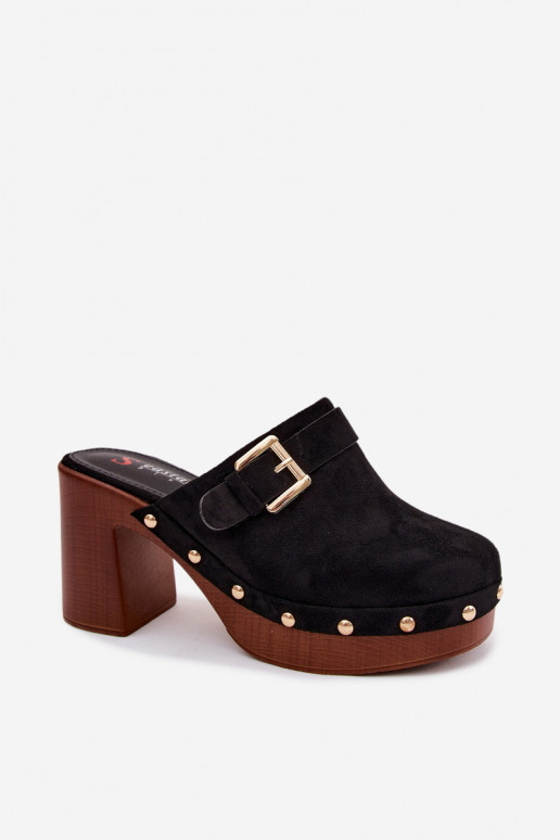 Sabots noirs pour femmes avec talons, boucles et clous Lagunelle