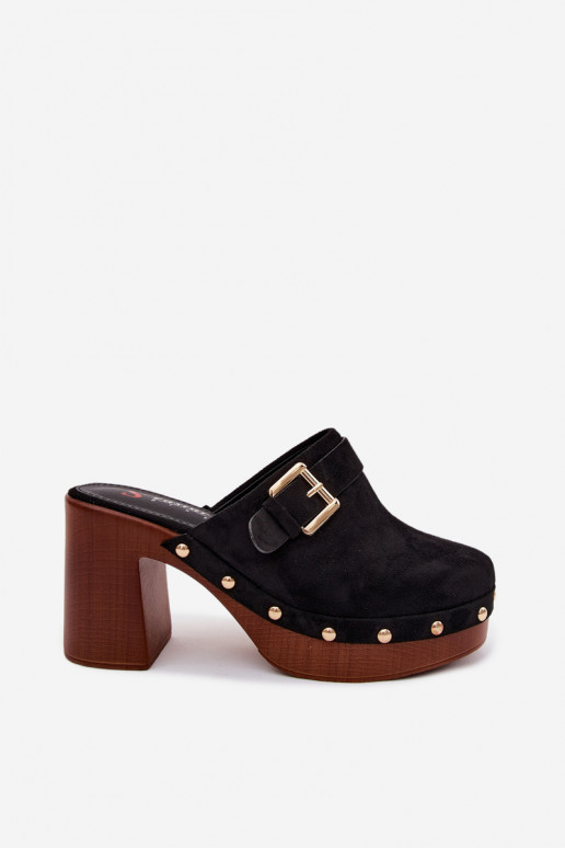 Sabots noirs pour femmes avec talons, boucles et clous Lagunelle