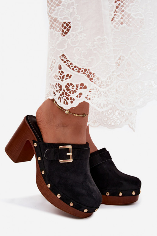Sabots noirs pour femmes avec talons, boucles et clous Lagunelle