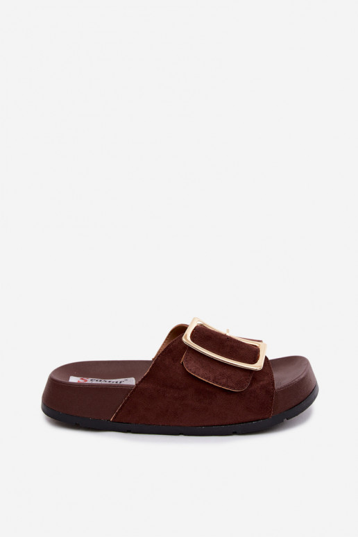 Chaussons CzekoladoĮe pour femmes avec boucles dorées et plateforme en daim synthétique Coralora