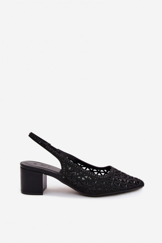 Sandales à talons hauts noires avec décoration en maille Tai turirshina