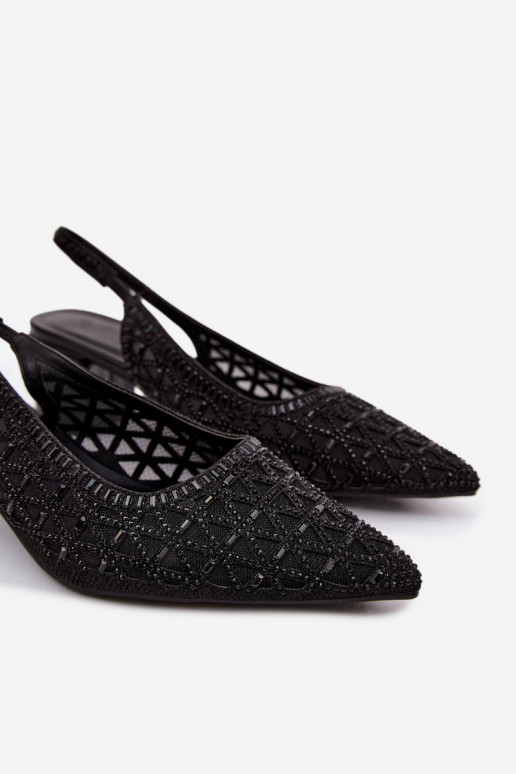 Sandales à talons hauts noires avec décoration en maille Tai turirshina