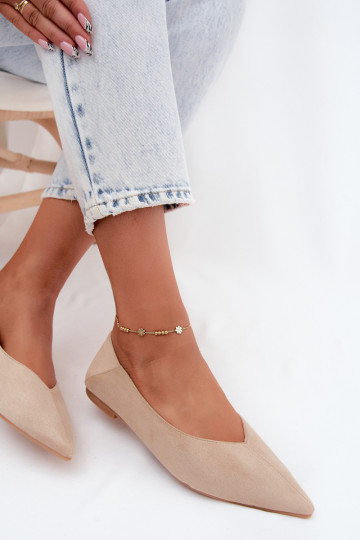 Ballerines beiges à bout pointu en daim synthétique Corabella