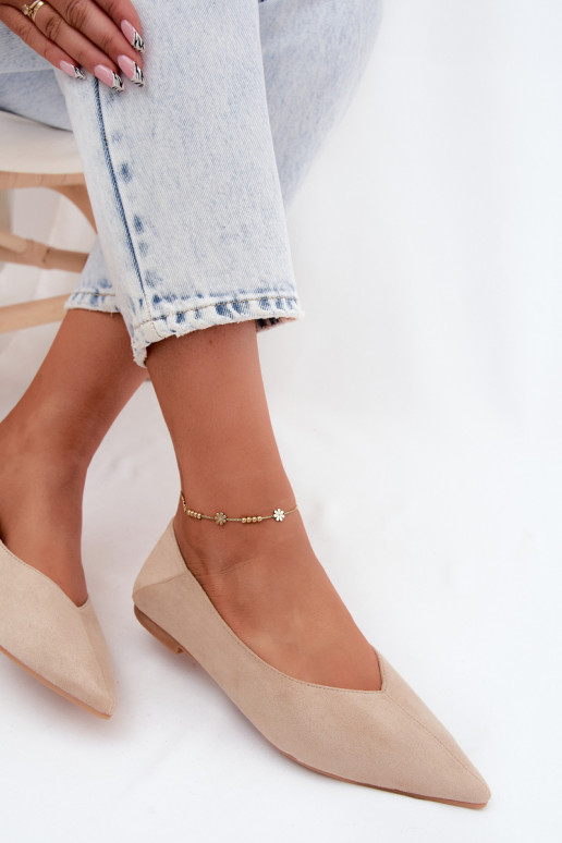 Ballerines beiges à bout pointu en daim synthétique Corabella