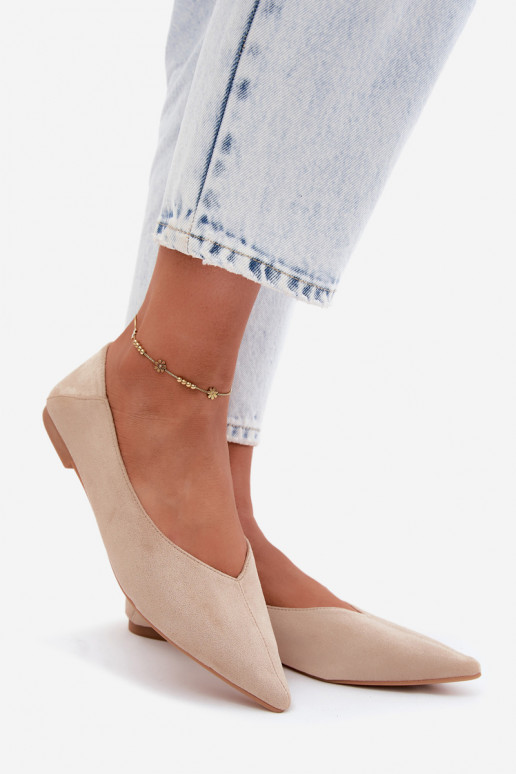 Ballerines beiges à bout pointu en daim synthétique Corabella