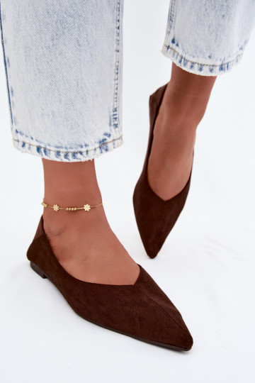 Ballerines chocolat à bout pointu en daim synthétique Corabella