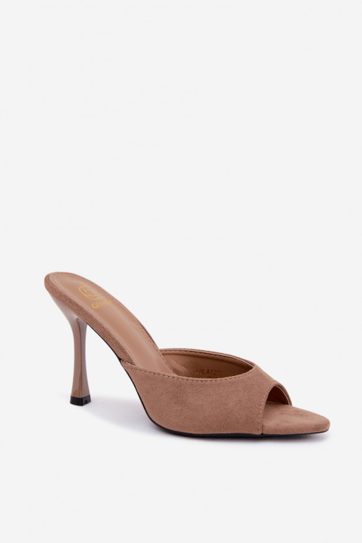 Claquettes avec talons fins en daim synthétique kaki Cherryssa