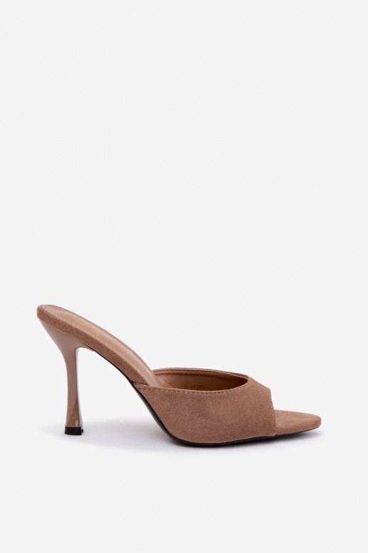 Claquettes avec talons fins en daim synthétique kaki Cherryssa
