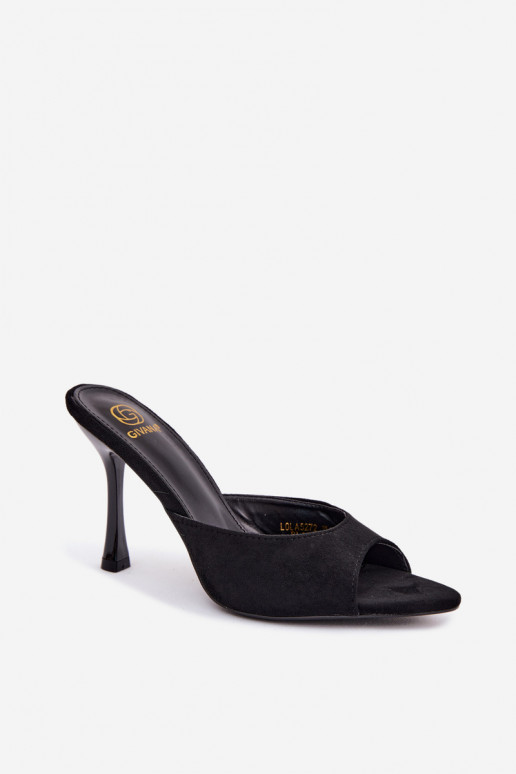 Claquettes avec talons fins en daim synthétique noir Cherryssa