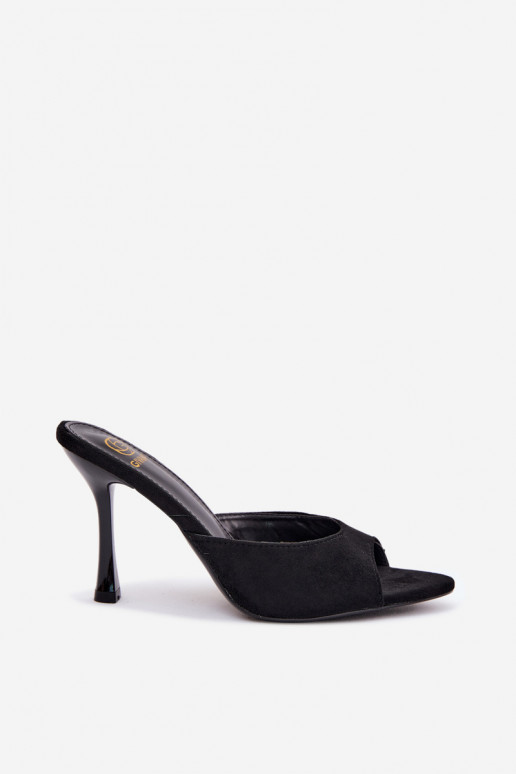 Claquettes avec talons fins en daim synthétique noir Cherryssa