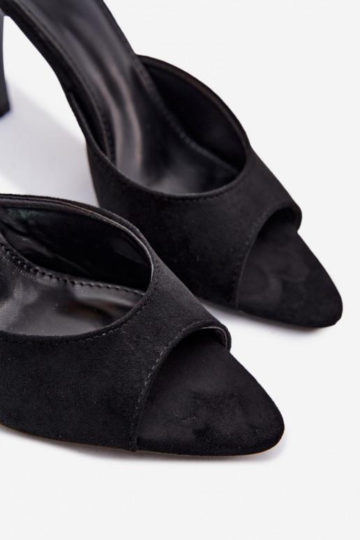 Claquettes avec talons fins en daim synthétique noir Cherryssa