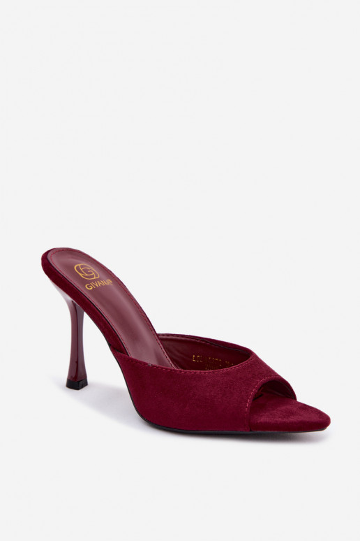 Claquettes avec talons fins en daim synthétique bordeaux Cherryssa