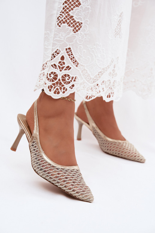 Sandales en maille à talons fins dorés Tai turingoria