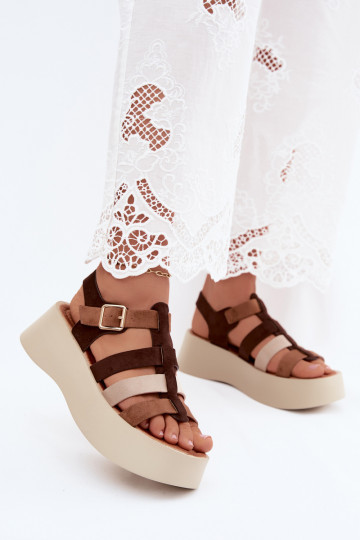 Sandales avec plateforme et brides en daim synthétique marron Glimelle 2