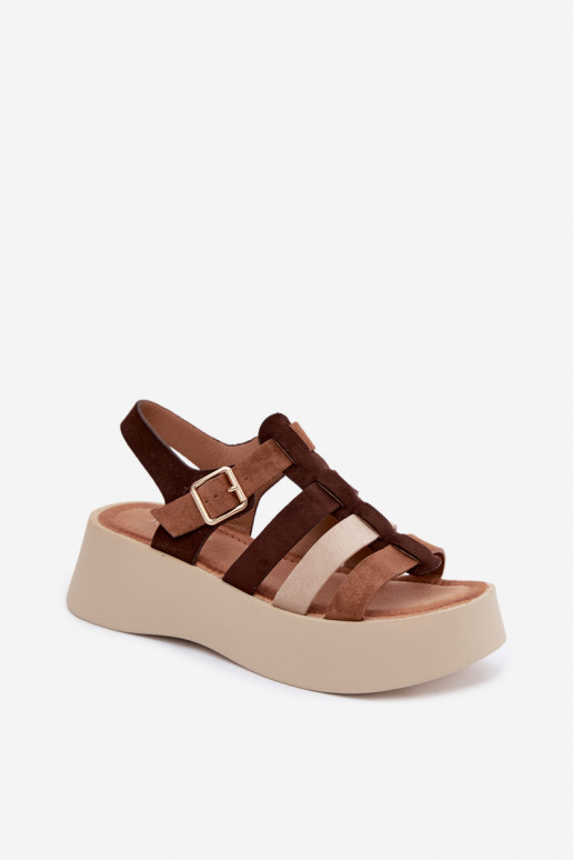 Sandales avec plateforme et brides en daim synthétique marron Glimelle