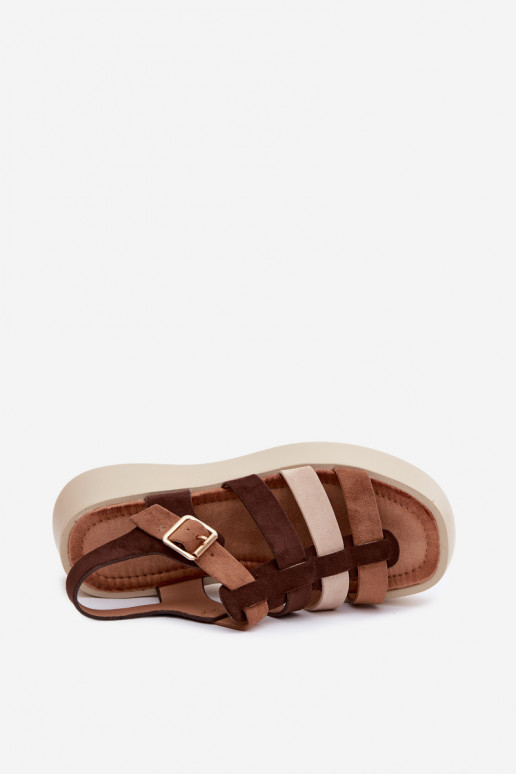 Sandales avec plateforme et brides en daim synthétique marron Glimelle