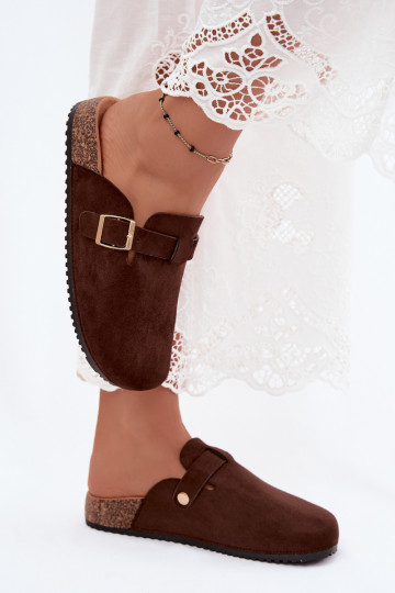 Sabots femmes avec plateforme et boucles en couleur chocolat Selio