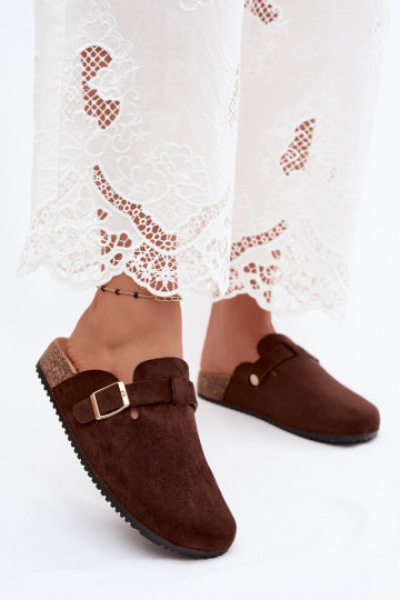 Sabots femmes avec plateforme et boucles en couleur chocolat Selio 2