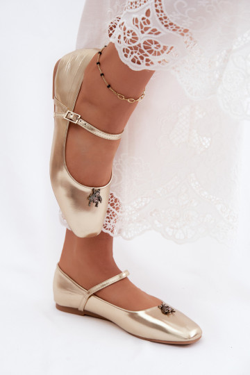 Ballerines femmes avec brides et boucles en couleur or en cuir synthétique Pinea